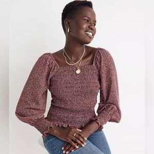 Madewell Smocked Bubble Sleeve Blouse, size M